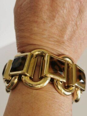 Vintage Chunky Gold Tone and Faux Tortoise Shell Bracelet